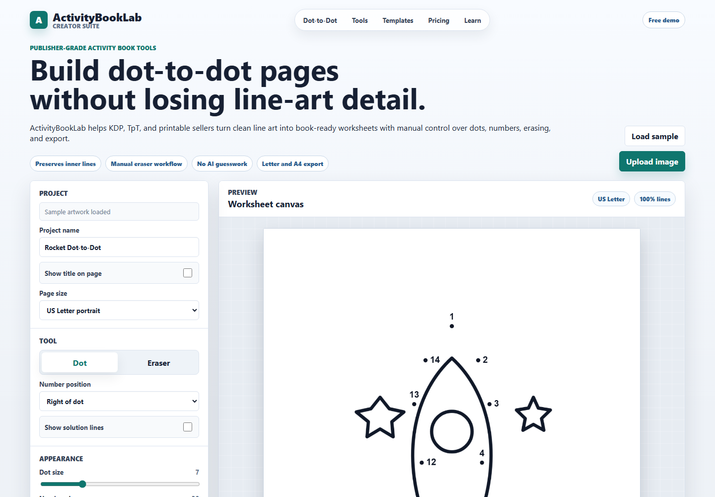 ActivityBookLab desktop dot-to-dot generator editor for Amazon KDP and Teachers Pay Teachers creators